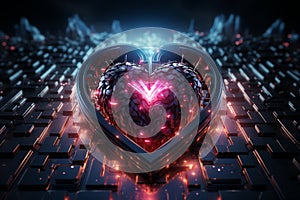 Identity verification heart Logo featuring fingerprint scan with dash line