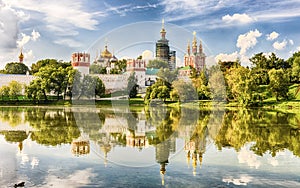 Idillic view of the Novodevichy Convent monastery in Moscow, Russia