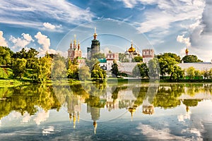 Idillic view of the Novodevichy Convent monastery in Moscow, Russia