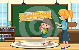 Idiom poster with An apple a day keeps the doctor away