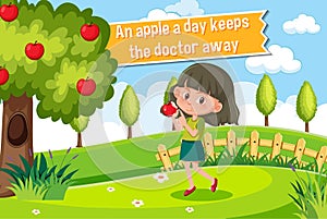 Idiom poster with An apple a day keeps the doctor away