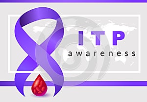 Idiopathic Thrombocytopenic Purpura ITP. Platelets Day and purple ribbon, blood drop photo