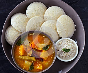 Idli Chutney Sambhar-south Indian breakfast photo