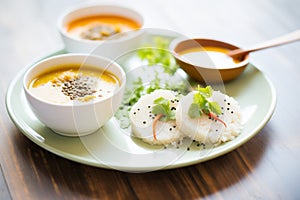 idli with coconut chutney and spicy lentils