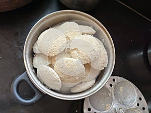 Idli or idly, savory rice cake from India, breakfast foods on South