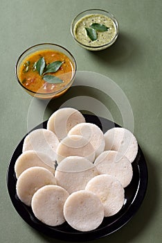 Idli with Sambar and coconut chutney, Indian Dish