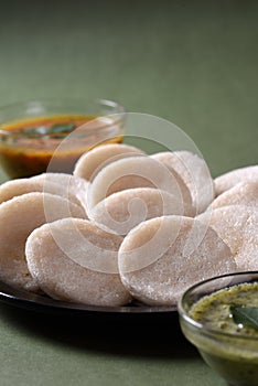 Idli with Sambar and coconut chutney, Indian Dish