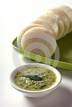 Idli with Sambar and coconut chutney, Indian Dish : south Indian favourite food rava idli or semolina idly or rava idly, served