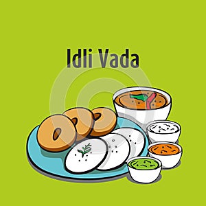 Idli vada .south Indian food vector illustration