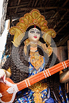 Idol of Goddess Devi Saraswati is in preparation for the upcoming Saraswati Puja