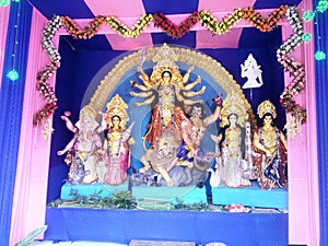 Idol of Goddess Durga and family in `sabekiyana` theme.