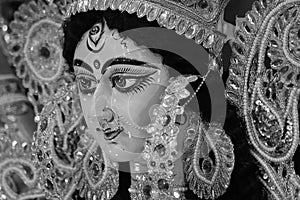 Idol of Goddess Durga in monochrome