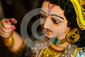 idol of hindu god karthikeya made of clay kept for worshipping during karthik puja in west bengal india