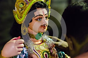 idol of hindu god karthikeya made of clay kept for worshipping during karthik puja in west bengal india