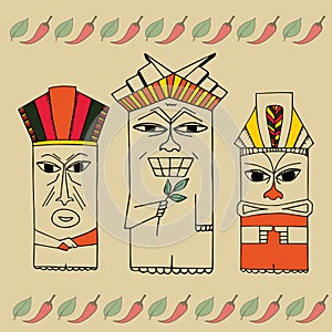 Idol illustration. Funny Totems vector. Clip art tribal set.