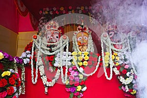 Idols of God Jagannath, Balaram and Goddess Suvadra, India