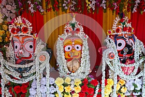 Idols of God Jagannath, Balaram and Goddess Suvadra, India