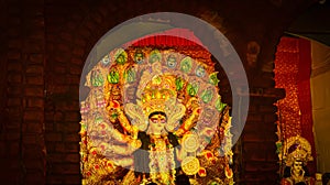 Idols of Hindu Goddess Maa Durga during the Durga Puja festival