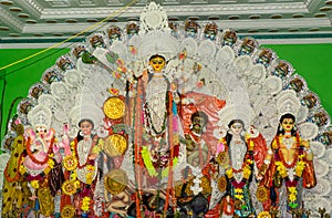 Idols of Hindu Goddess Maa Durga during the Durga Puja festival