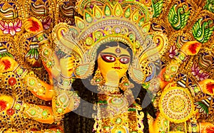 Idols of Hindu Goddess Maa Durga during the Durga Puja festival