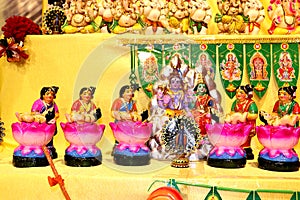 Idols of Lord Shiva, Goddess Parvati and other golu dolls