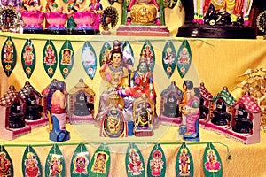 Idols of Lord Shiva, Goddess Parvati and other golu dolls