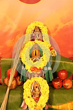 Lord Ganesha and Lord Vishnu idols photo