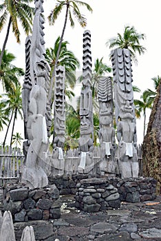 Idols at the Pu`uhonua o Honaunau the Place of Refuge Big Island of Hawaii