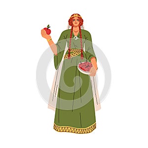 Idun goddess, Norse Scandinavian mythology. Old Germanic pagan woman deity of youth. Mythical female character, Ydun photo