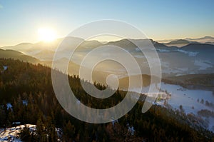 Idylic scenery: Wonderful sunset / sunrise scenery / Travel and Adventure Concept / Austria / Great Place for Winter holiday / Ski photo