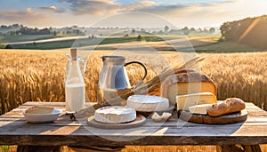 An idyll of rural delights the enchanting wooden table in the middle of golden wheat fields