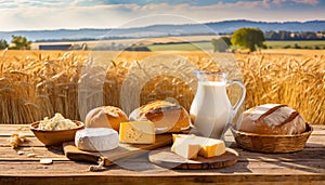 An idyll of rural delights the enchanting wooden table in the middle of golden wheat fields