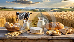 An idyll of rural delights the enchanting wooden table in the middle of golden wheat fields