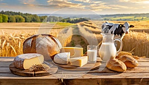 An idyll of rural delights the enchanting wooden table in the middle of golden wheat fields