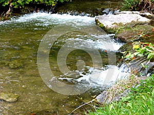 Idyll on the rushing mountain stream with crystal clear water 5