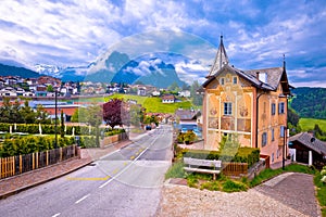 Idyllic Alpine town of Kastelruth architecture and mountains vie
