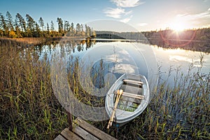 Idyllic autumn lake sunset