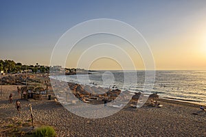 The Idyllic beach of Kyparissia towards the Ionian sea. Kyparissia is a lively coastal town located in Messenia, Peloponnese,