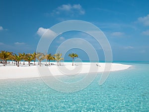 Idyllic Beach on Maldives on Meeru Island with Palm Trees