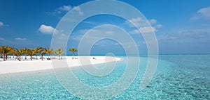 Idyllic Beach on Maldives on Meeru Island with Palm Trees