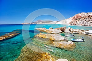 Idyllic beach on Milos island in Greece