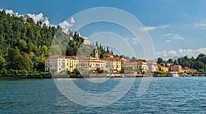 Idyllic Bellagio seen from Lake Como in the afternoon sunlight