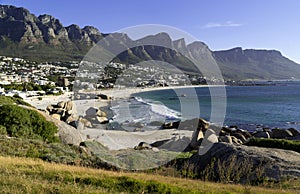 Idyllic Camps Bay beach and Table Mountain in Cape Town, South Africa