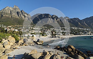 Idyllic Camps Bay beach and Table Mountain in Cape Town, South Africa