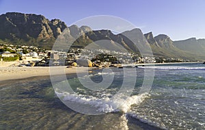 Idyllic Camps Bay beach and Table Mountain in Cape Town, South Africa