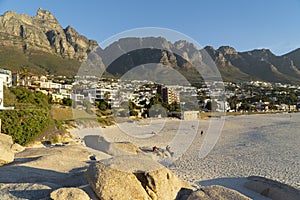 Idyllic Camps Bay beach and Table Mountain in Cape Town, South Africa