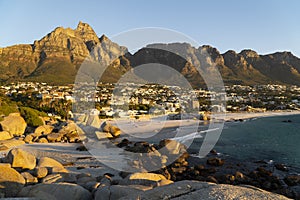 Idyllic Camps Bay beach and Table Mountain in Cape Town, South Africa