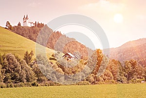 Idyllic countryside. Rural scene with church