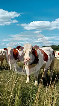 Idyllic farm life Cows bask in sunny summer pasture