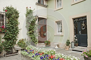 Idyllic flower garden in city.